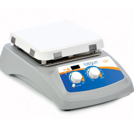Hotplate-Stirrers are available in 4.5" & 5.3" diameter and 4 x 4", 7 x 7", and 10 x 10" square top plate sizes. Top plate surfaces include ceramic, aluminum and stainless steel. 